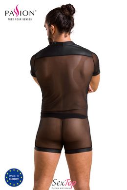 Комплект сетчатого мужского белья Passion 052 Set Michael S/M Black, рубашка, боксеры, заклепки SO7625 фото