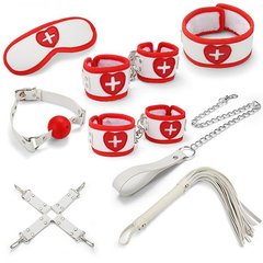 Набір для БДСМ ігор BDSM-NEW PVC Nurse Bondage Set, white Белый / Красный 1