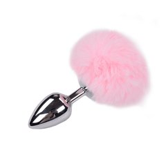 Металева анальна пробка Кролячий хвостик Alive Fluffy Plug L Pink, діаметр 3,9 см SO6319 фото