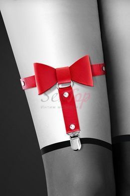 Гартер на ногу Bijoux Pour Toi - WITH BOW Red, сексуальна підв'язка з бантиком, екошкіра - фото товару 2