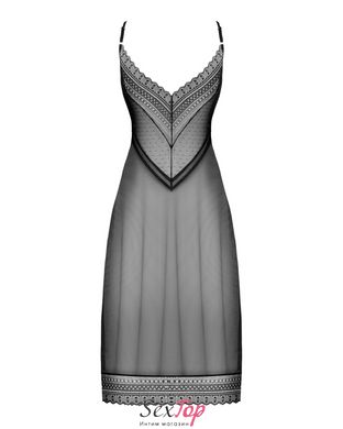 Полупрозрачная длинная сорочка Obsessive Estiqua chemise XS/S, черный, ассиметричный крой SO7262 фото