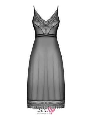 Полупрозрачная длинная сорочка Obsessive Estiqua chemise XS/S, черный, ассиметричный крой SO7262 фото