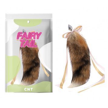 Анальний корок з пухнастим хвостом Fluffy Fox Tail Plug Gold 18.5 - фото товару 1