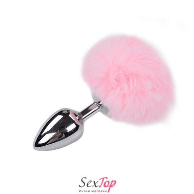 Металева анальна пробка Кролячий хвостик Alive Fluffy Plug L Pink, діаметр 3,9 см SO6319 фото