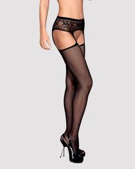 Сетчатые чулки-стокинги с кружевным поясом Obsessive Garter stockings S307 XL/XXL, черные, имитация SO7271 фото