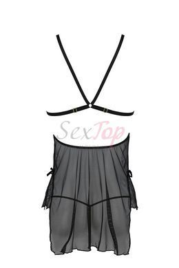 Сорочка Passion DELIENA CHEMISE XXL/XXXL black, стрінги із заниженою талією,  - 4