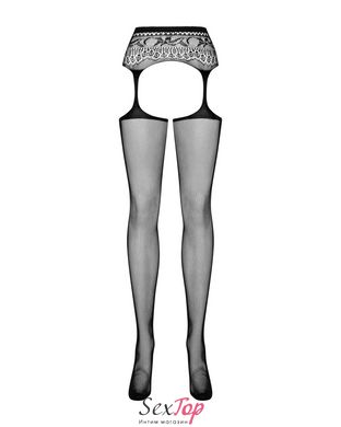 Сітчасті панчохи-стокінги з мереживним поясом Obsessive Garter stockings S307 XL/X, чорні, імітація SO7271 фото