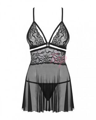 Еротичний мереживний комплект із сіточкою Obsessive 838-BAB-1 babydoll & thong black L/XL, чорний, п - фото товару 6