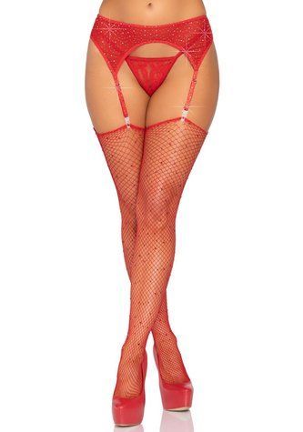 Пояс для панчіх зі стразами Leg Avenue Rhinestone Garterbelt Red One Size - фото товару 1
