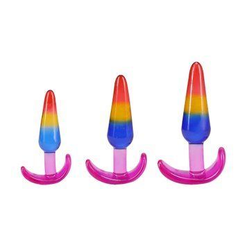 Набор анальных пробок Doc Johnson Crystal Jellies - Anal Trainer Set - Rainbow (мятая упаковка!!!),  - 1
