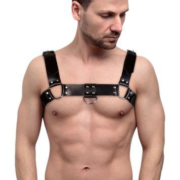 Мужская портупея на грудь из натуральной кожи Feral Feelings - Bulldog Harness Black,  - 1