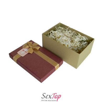 Подарочная коробка с бантом бордово-золотая, L — 29,5×22,5×13 см SO8908 фото