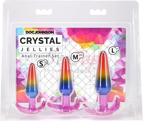 Набор анальных пробок Doc Johnson Crystal Jellies - Anal Trainer Set - Rainbow (мятая упаковка!!!),  - 9