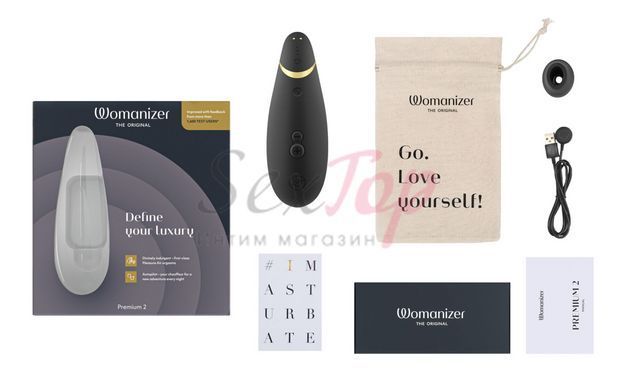 Вакуумний кліторальний стимулятор Womanizer Premium 2 - Black, функції Autopilot та Smart Silence - фото товару 6