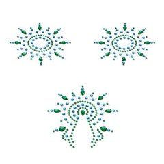 Пэстис из кристаллов Petits Joujoux Gloria set of 3 - Green/Blue, украшение на грудь и вульву SO3132 фото