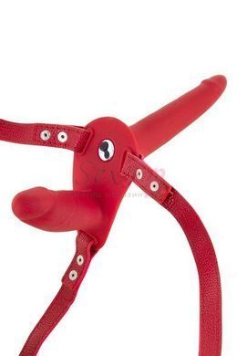 Подвійний страпон з вібрацією Fetish Tentation Vibrating Strap-On Red (м'яте паковання!!!) - фото товару 3