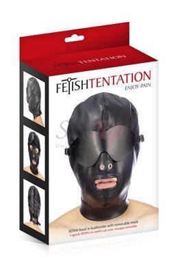 Капюшон для БДСМ со съемной маской Fetish Tentation BDSM hood in leatherette with removable mask &mdash;  фото товара 3
