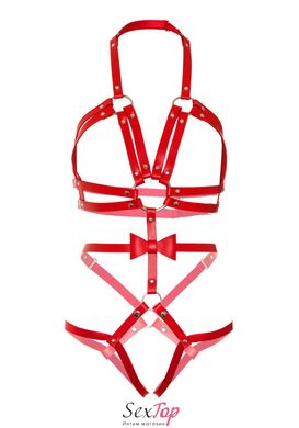 Портупея-тедди из ремней Leg Avenue Studded O-ring harness teddy M Red, экокожа SO8561 фото
