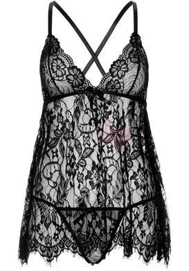 Сорочка бебі-дол Leg Avenue Floral lace babydoll & string Black S, стрінги - фото товару 3