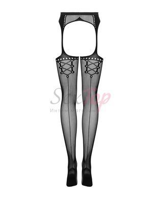 Сітчасті панчохи-стокінги зі стрілкою Obsessive Garter stockings S314 S/M/L, чорні, імітація гартері - фото товару 6