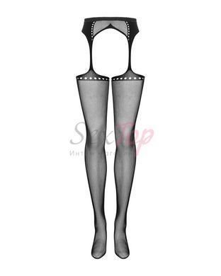 Сітчасті панчохи-стокінги зі стрілкою Obsessive Garter stockings S314 S/M/L, чорні, імітація гартері - фото товару 5