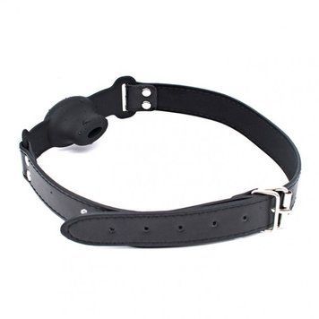 Кляп в рот силиконовый черный Bdsm4u Silicone Hollow Gag, Черный - 1