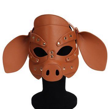 Маска для БДСМ голова свиньи Leather Pig Mask коричневый, Коричневый - 1