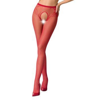 Сітчасті колготки-бодістокінги Passion S019 One Size, Red, імітація трусиків, відкритий доступ, Червоний - 1