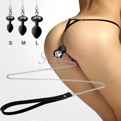 Силиконовая анальная пробка Art of Sex Silicone Anal Plug with Leash size M с поводком Black &mdash;  фото товара 3