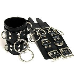 Черные кожаные широкие наручники IXI14084 фото