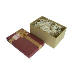 Подарочная коробка с бантом бордово-золотая, S — 21,5×14,5×9,7 см SO8910 фото