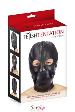 Капюшон с кляпом для БДСМ Fetish Tentation BDSM hood in leatherette with removable gag SO4673 фото