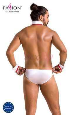 Комплект еротичної чоловічої білизни Passion 037 GREGORY L/XL White, труси, комірець, манжети - фото товару 6