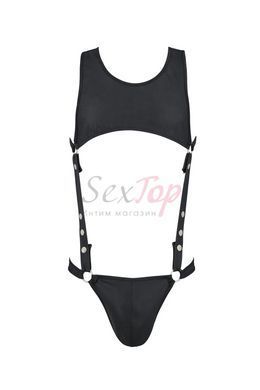 Чоловіче шкіряне боді Passion 056 ADAM XXL/XXXL Black, заклепки - фото товару 3