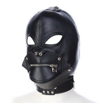 Маска чорна з розрізами для очей і кляпом для рота чорна Bdsm4u, Черный - 1