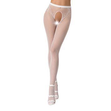 Эротические колготки-бодистокинг Passion S019 white, имитация трусиков ажурных с доступом, в сеточку, Белый - 1