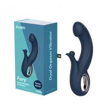 Вибратор со стимуляцией клитора из силикона синего цвета Chisa Dual Orgasm Vibrator Kissen Fury &mdash;  фото товара 1