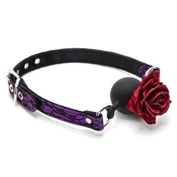 Кляп кулька в рот силіконовий з трояндою фіолетового кольору Bdsm4u, Фиолетовый - 1