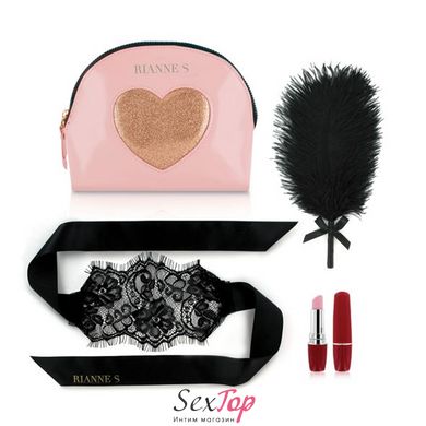 Романтичний набір Rianne S: Kit d'Amour: віброкуля, пір'їнка, маска, чохол-косметичка Pink/Gold SO3866 фото