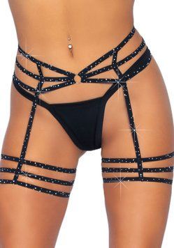 (SALE) Leg Avenue Rhinestone garter strapps OS Black,  - 1