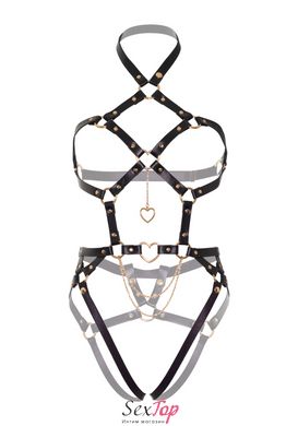Портупея-тедди из экокожи Leg Avenue Heart ring harness teddy S Black, подвеска-сердечко, цепи SO8563 фото