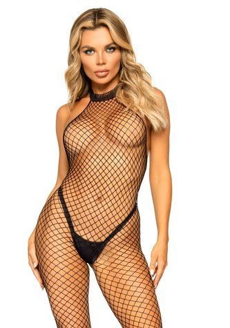 Еротичний сітчастий бодістокінг Leg Avenue Racer neck bodystocking Black - фото товару 1