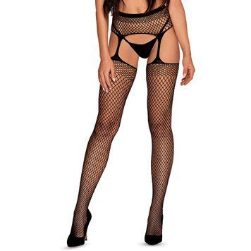 Чулки-стокинги из сетки разного размера Obsessive Garter stockings S815 S/M/L, черные, имитация гарт &mdash;  фото товара 1