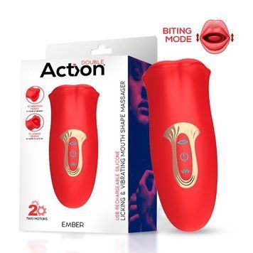 Кліторальний вібростимулятор із язичком Action Ember Licking Vibrating Mouth Shape Massager червоного кольору, Червоний - 1