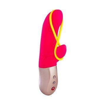 Мини вибратор-кролик со стимулирующей лентой Fun Factory AMORINO pink/neon yellow, лента съемная,  - 1