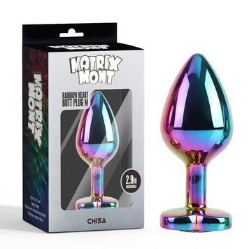 Анальна пробка із кристалом у формі серця райдужного кольору Chisa Rainbow Heart Butt Plug розмір M - фото товару 1