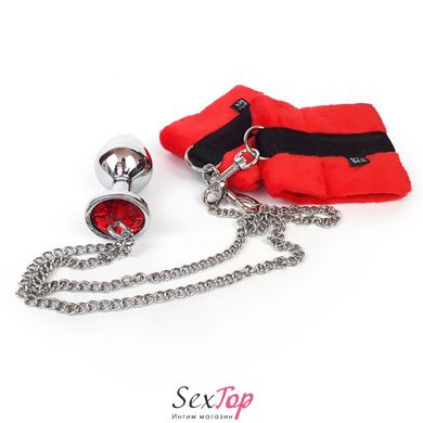 Наручники с металлической анальной пробкой Art of Sex Handcuffs with Metal Anal Plug size M Red SO6182 фото