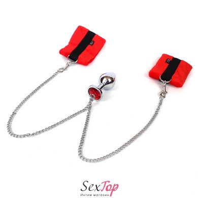 Наручники с металлической анальной пробкой Art of Sex Handcuffs with Metal Anal Plug size M Red SO6182 фото