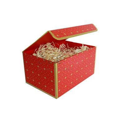 Подарочная коробка красная с золотым геометрическим рисунком, L &mdash; 25,3&times;18&times;13,5 см &mdash;  фото товара 2