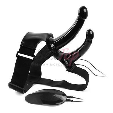 Страпон для анально-вагинальной стимуляции двойной с вибрацией Magic Unisex Vibrating Strap-On Dildo черный &mdash;  фото товара 5